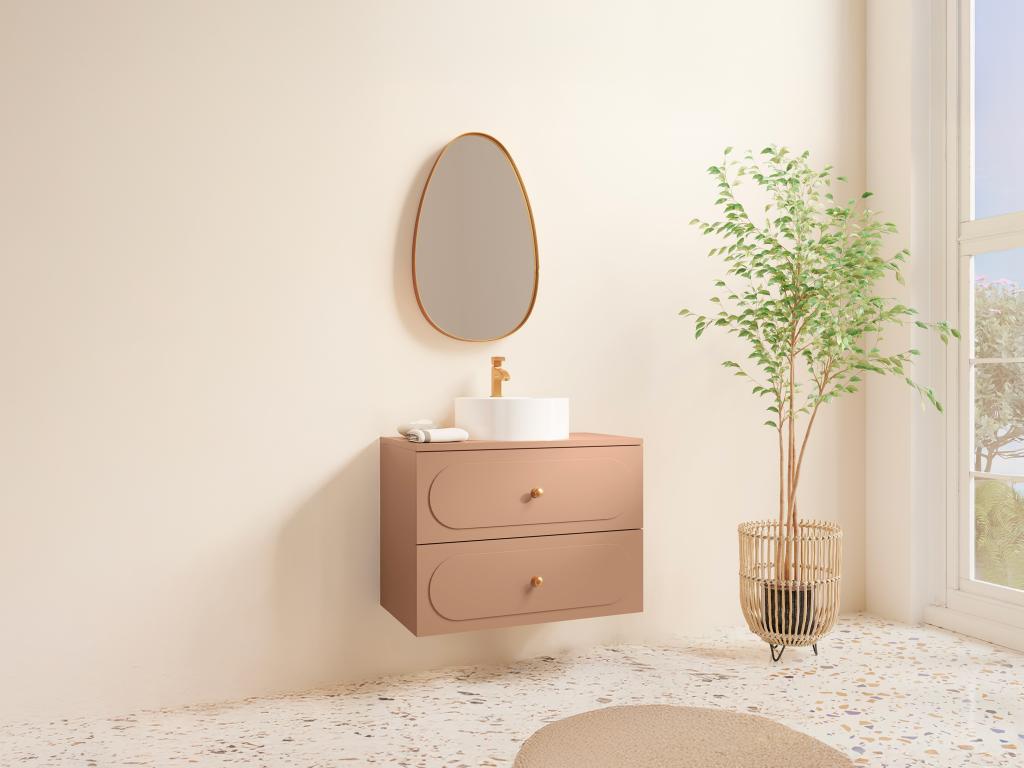 Badezimmermöbel hängend mit Aufsatzwaschbecken rund - Altrosa - 80 cm - SAT günstig online kaufen