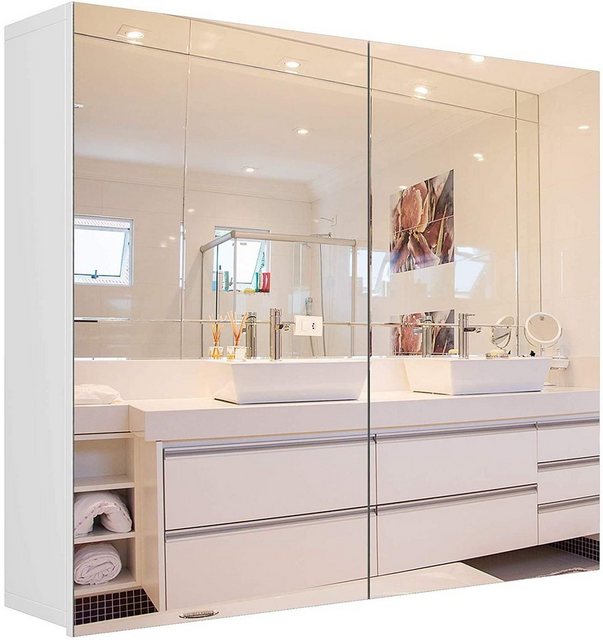 Homfa Spiegelschrank Badezimmerschrank mit 4 Fächern, Breite 70 cm, weiß, H günstig online kaufen