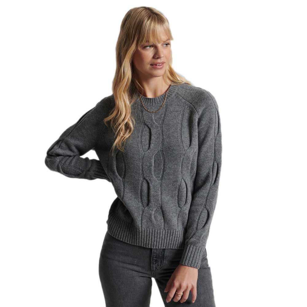 Superdry Studios Cable Knit Pullover XS Mid Grey Marl günstig online kaufen