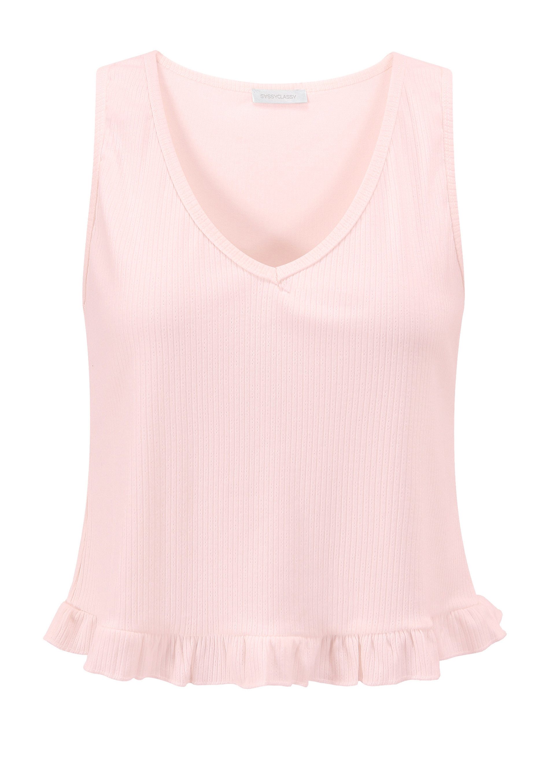 SASSYCLASSY T-Shirt Rüsschentop Damen mit V-Ausschnitt günstig online kaufen