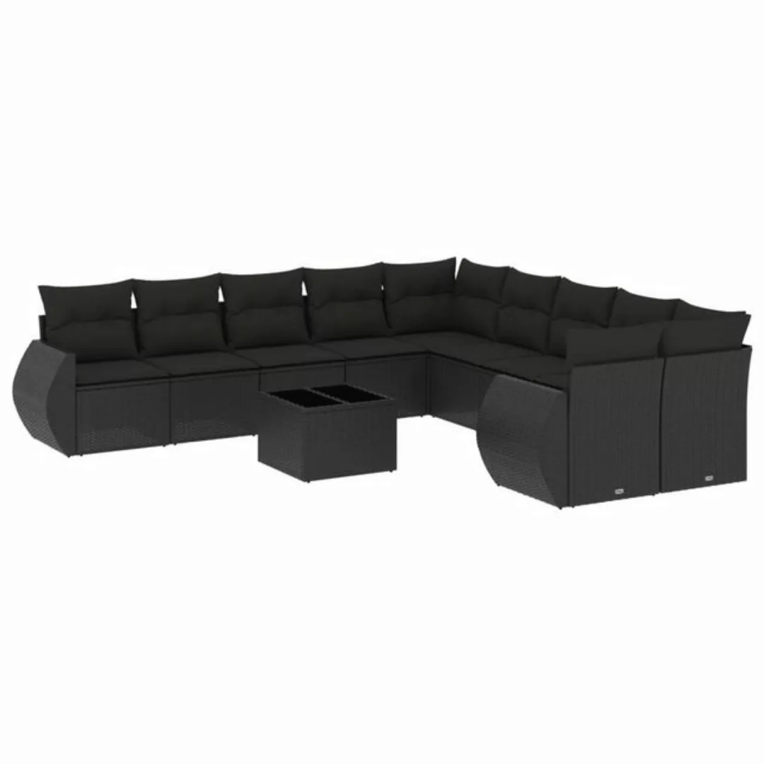 vidaXL Sofaelement 11-tlg. Garten-Sofagarnitur mit Kissen Schwarz Poly Ratt günstig online kaufen