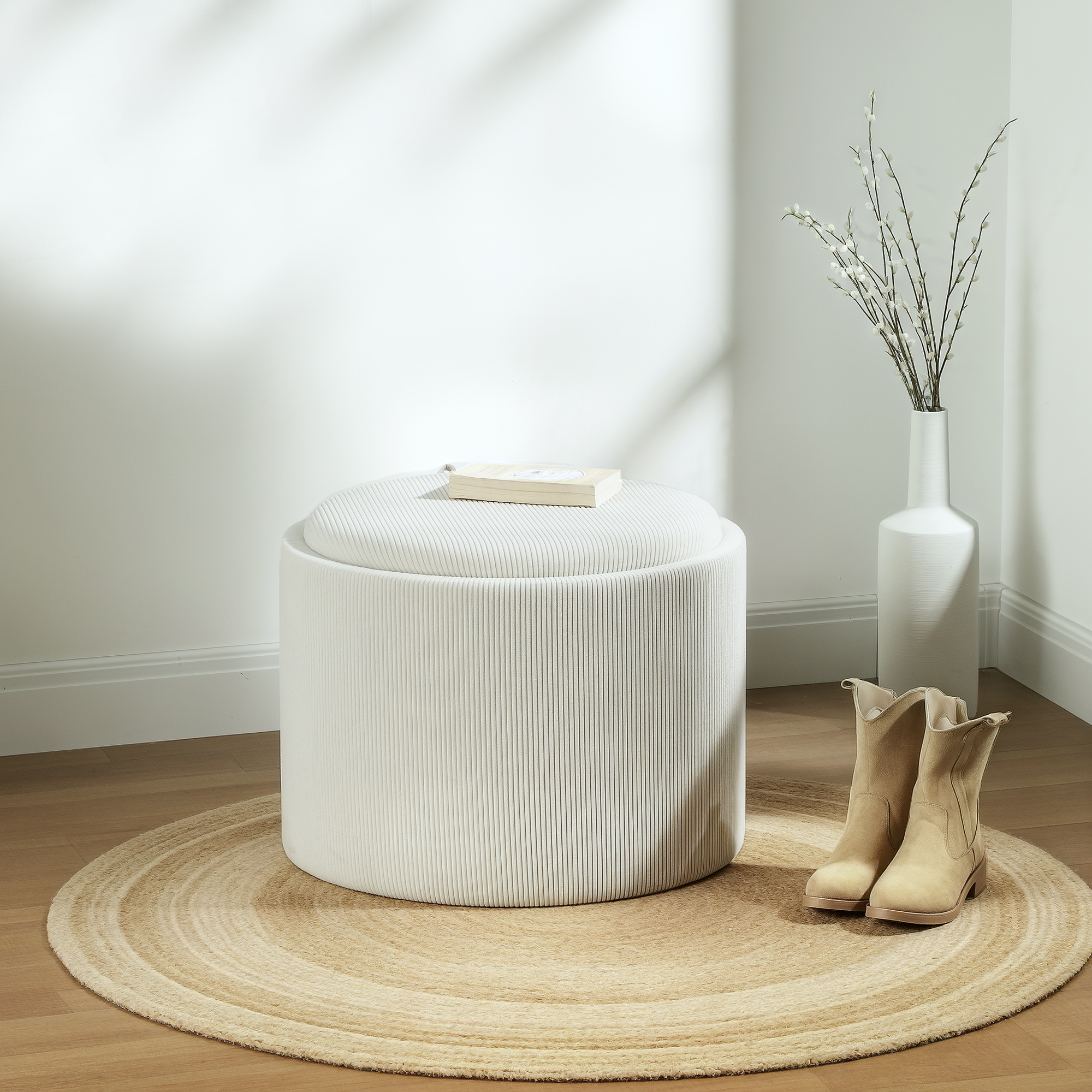 HOMCOM Sitzhocker mit Stauraum Hocker mit Deckel, Runder Fußhocker Polsterh günstig online kaufen