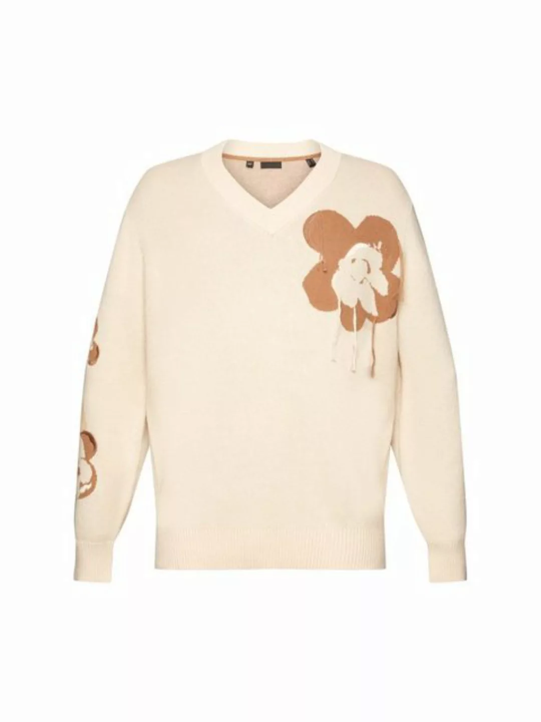 Esprit V-Ausschnitt-Pullover V-Ausschnitt-Sweater mit floralem Jacquardmust günstig online kaufen