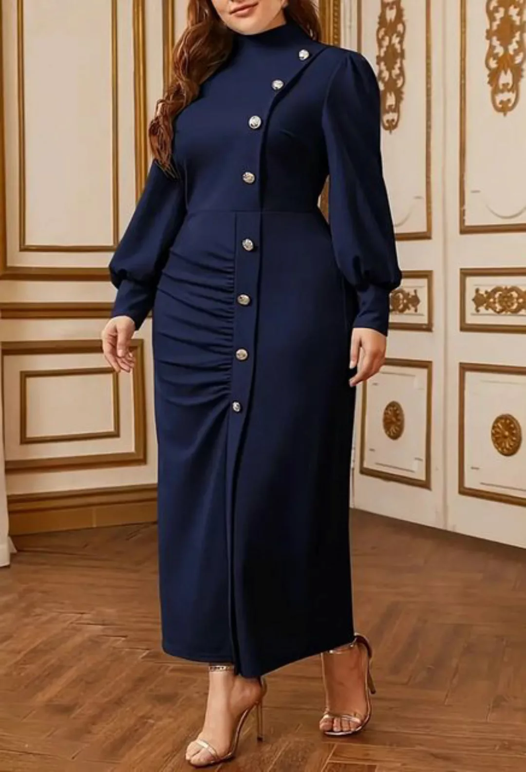 MIMIOO Maxikleid Plissee-Schlitzkleid mit Stehkragen und langen Ärmeln Bequ günstig online kaufen