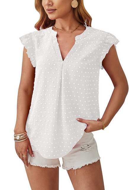CHENIN T-Shirt Damen V-Ausschnitt aus gewebtem Jacquard mit Gestapelten Ärm günstig online kaufen