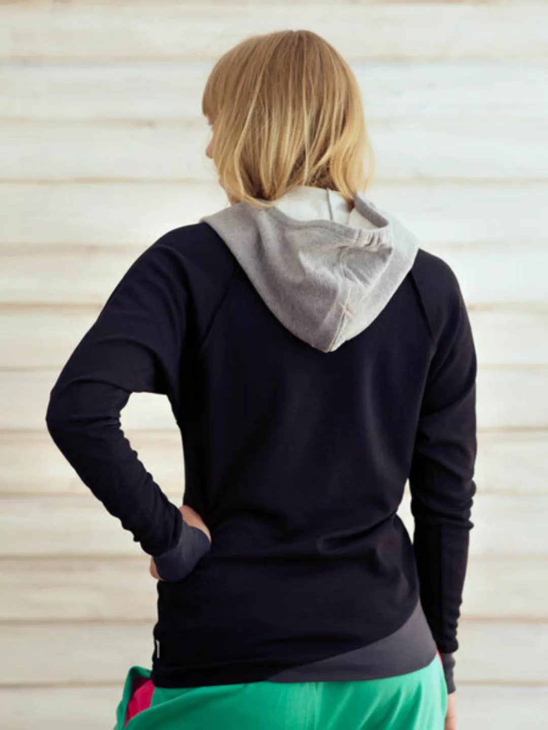 Damen Pullover Aus Bio Baumwolle Jersey Mit Kapuze "Marmota" Pink / Dunkelr günstig online kaufen