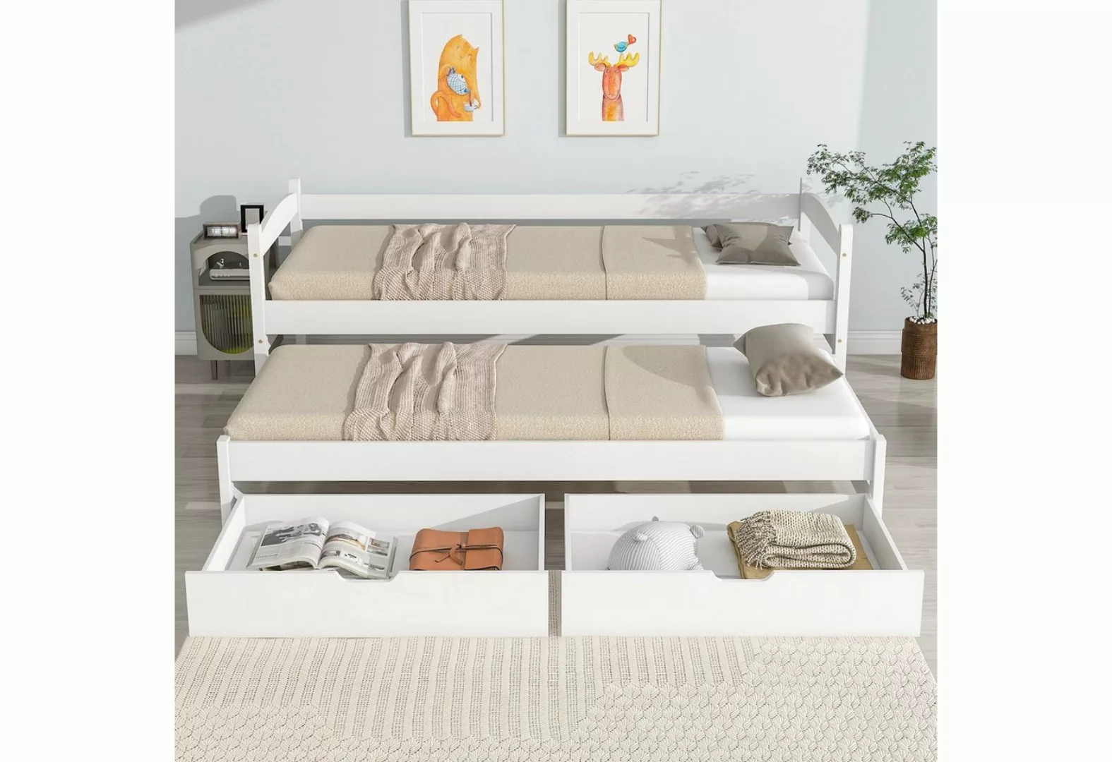 Celya Daybed Einzel- und Doppelbett, Schiebebett mit Rollen unten,200x90cm, günstig online kaufen