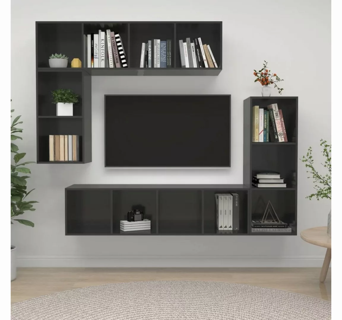 furnicato TV-Schrank 4-tlg. TV-Schrank-Set Hochglanz-Grau Holzwerkstoff günstig online kaufen