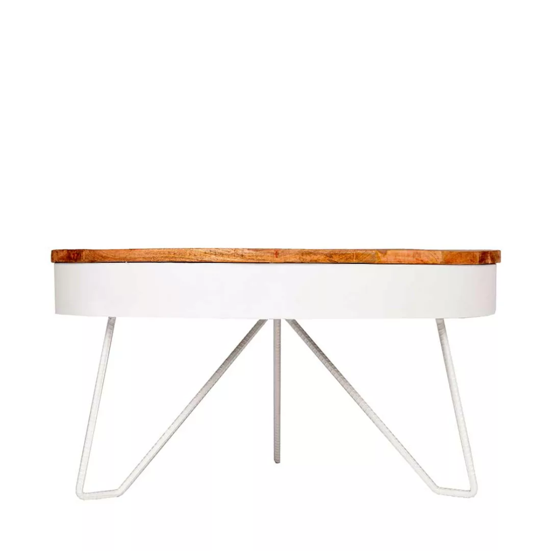 Runder Wohnzimmer Tisch in Weiß und Mangobaum 80 cm breit günstig online kaufen