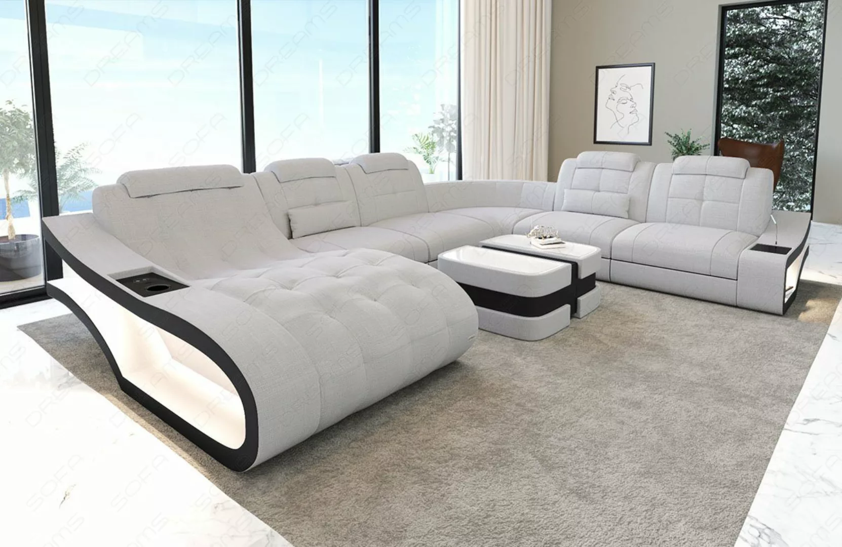 Sofa Dreams Wohnlandschaft Polster Stoffsofa Couch Elegante H XXL Form Stof günstig online kaufen