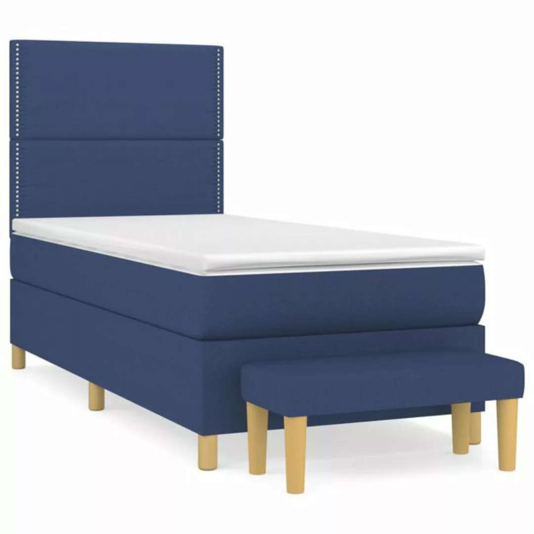 vidaXL Boxspringbett Boxspringbett mit Matratze Blau 90x200 cm Stoff Bett B günstig online kaufen