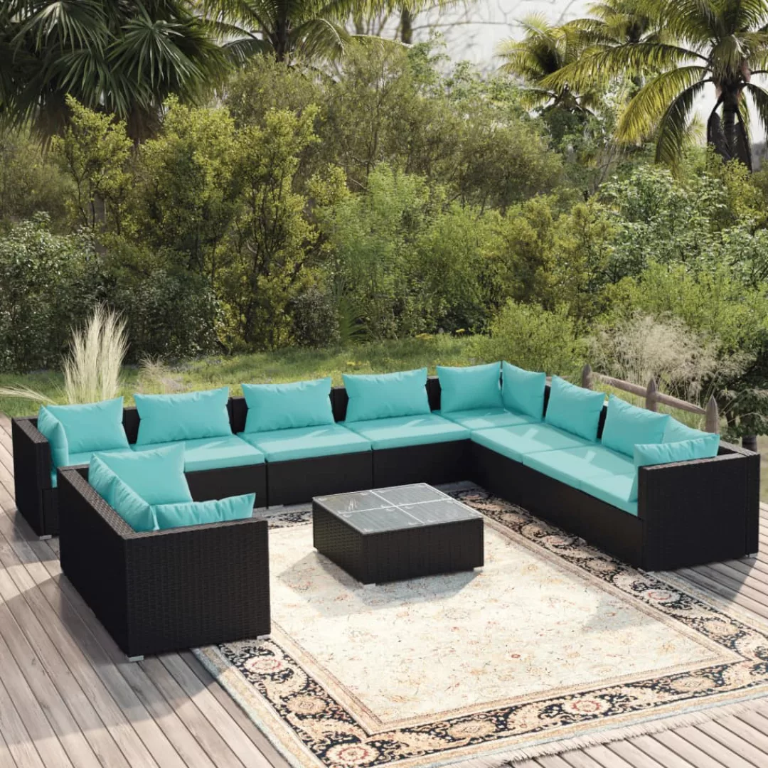 Vidaxl 11-tlg. Garten-lounge-set Mit Kissen Schwarz Poly Rattan günstig online kaufen