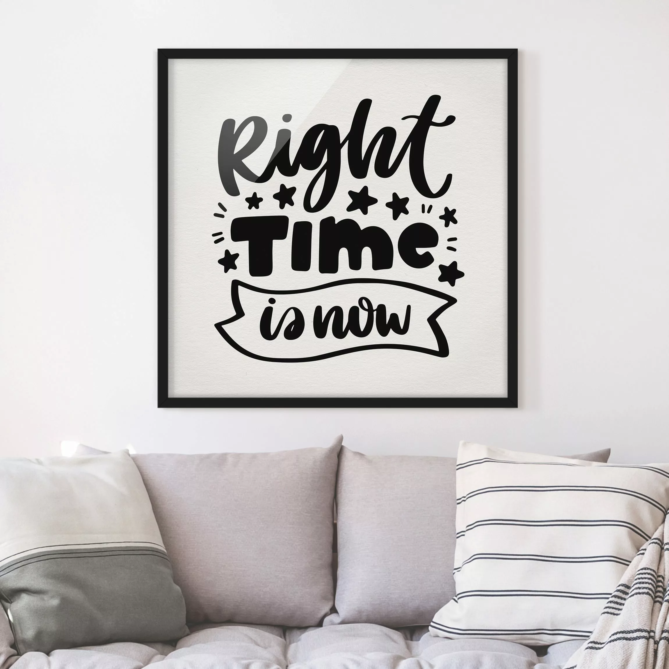 Bild mit Rahmen - Quadrat Right time is now günstig online kaufen