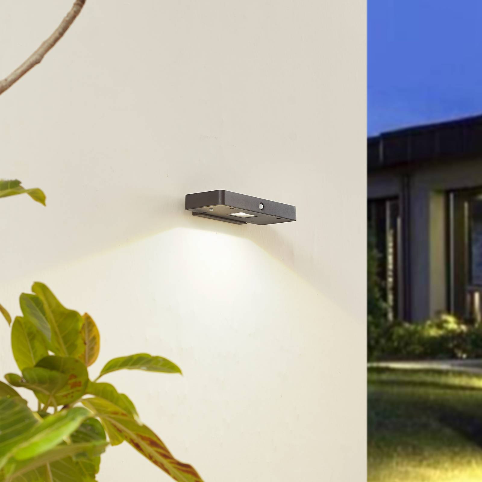 Lucande LED-Solar-Wandleuchte Tavon, eckig, schwarz, Sensor günstig online kaufen