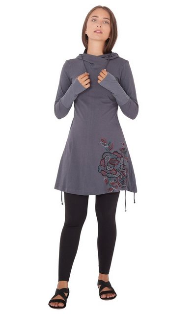 PUREWONDER A-Linien-Kleid Kapuzenkleid mit Blumen-Print dr132 Jersey günstig online kaufen