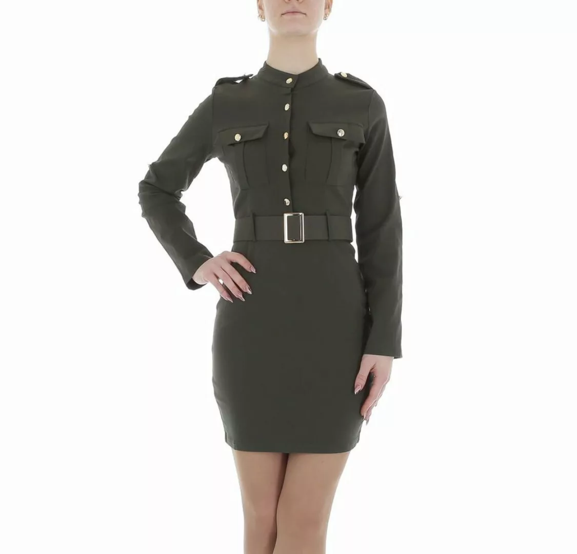 Ital-Design Minikleid Damen Freizeit Stretch Blusenkleid in Khaki günstig online kaufen