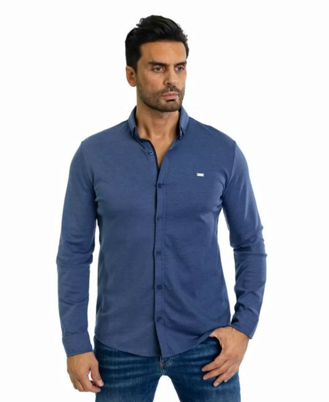 Denim Distriqt Langarmhemd Feines Herren Jersey Hemd mit Stretchanteil Blau günstig online kaufen