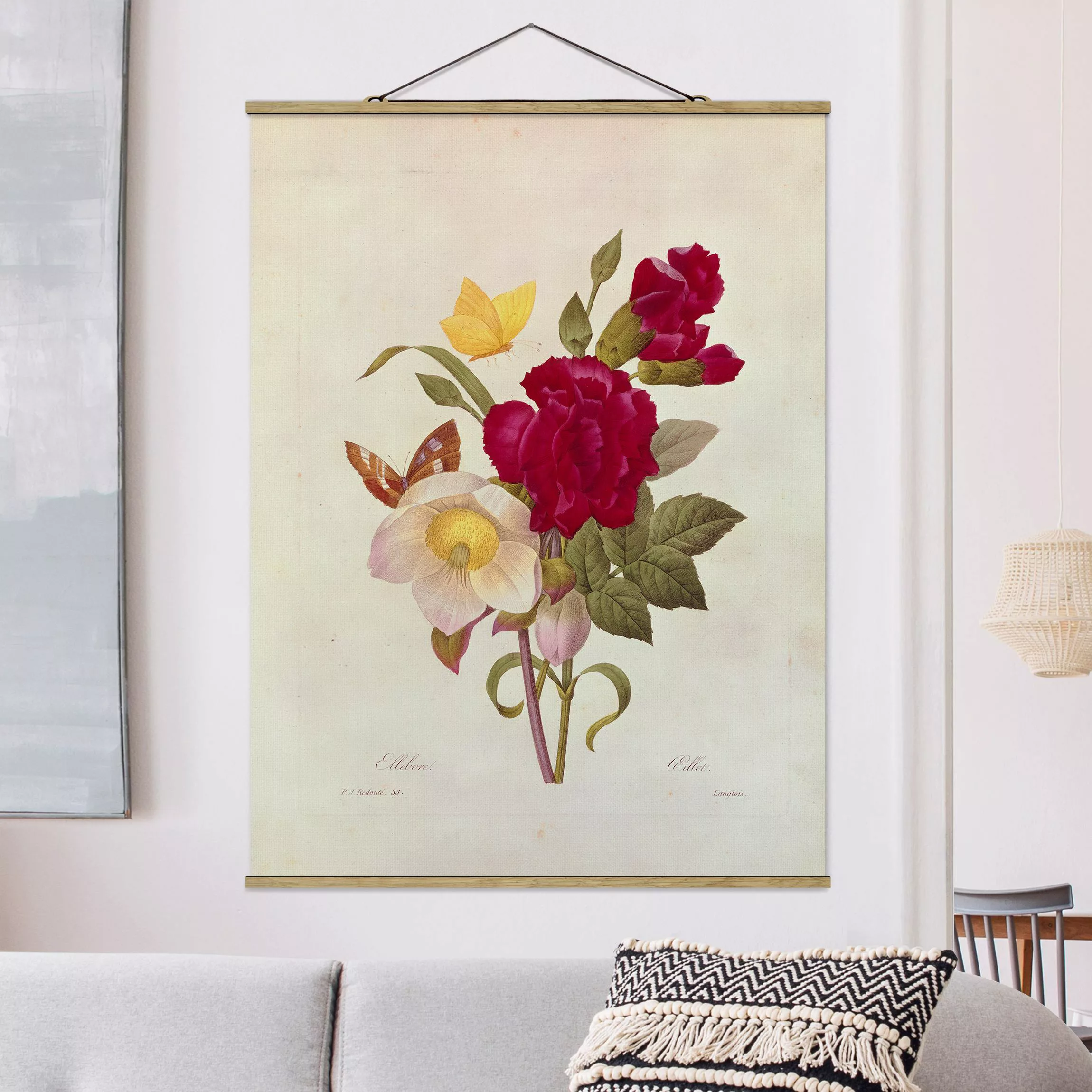 Stoffbild Blumen mit Posterleisten - Hochformat Pierre Joseph Redouté - Chr günstig online kaufen