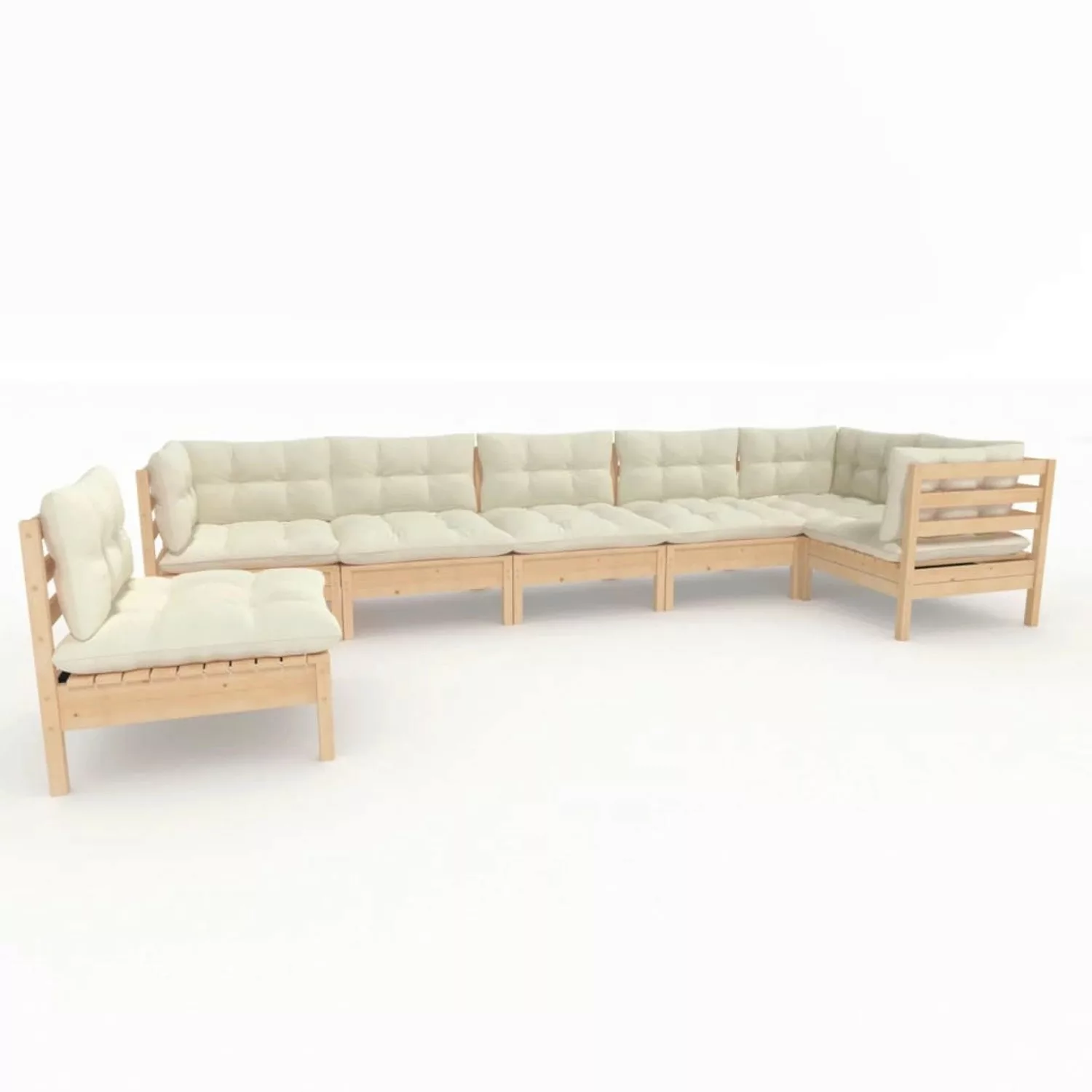 7-tlg. Garten-lounge-set Mit Creme Kissen Kiefernholz günstig online kaufen