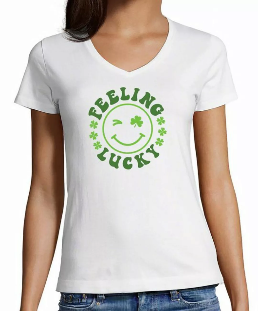 MyDesign24 T-Shirt Damen Smiley Print Shirt - Zwinkernder Smiley Feeling Lu günstig online kaufen