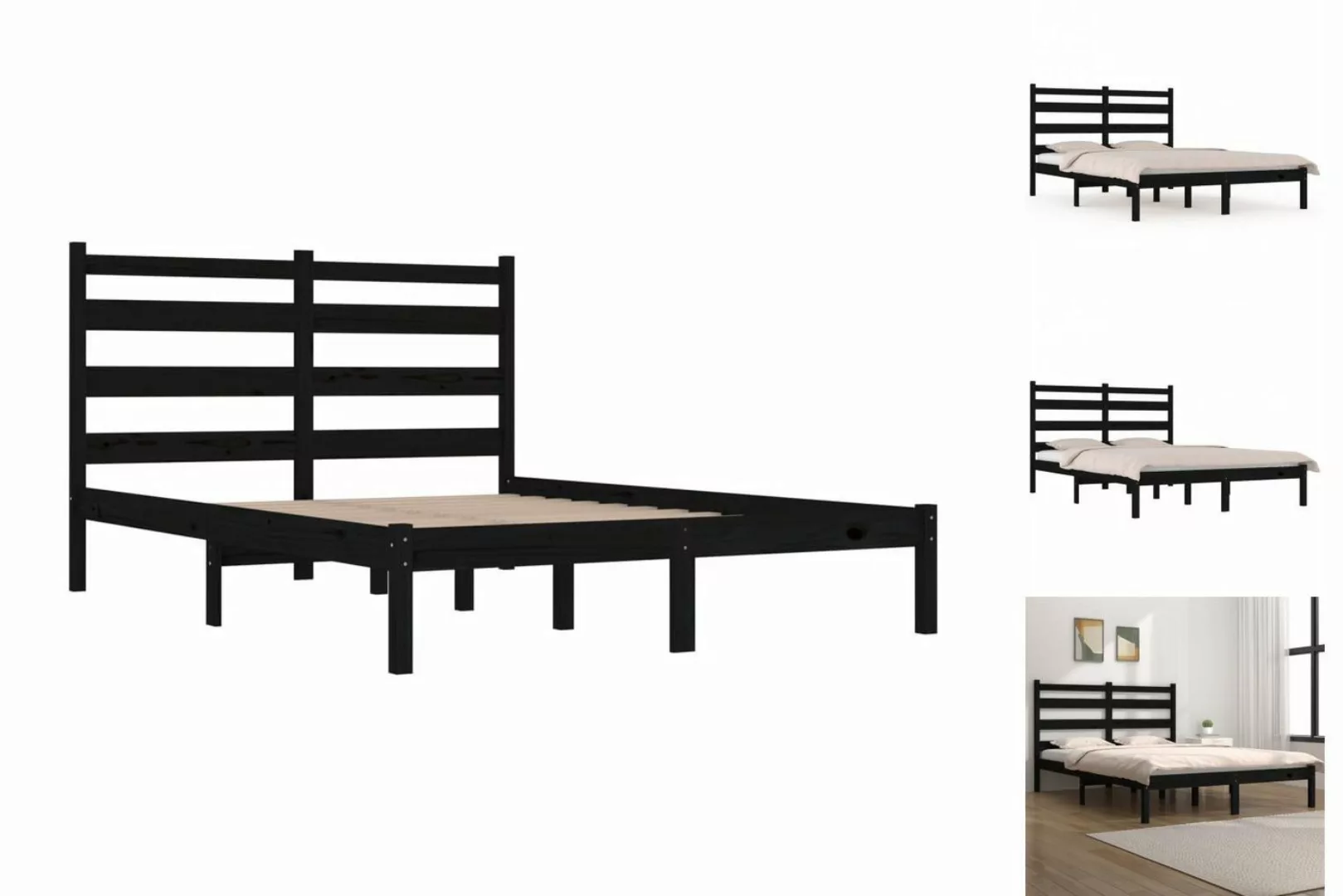 vidaXL Bettgestell Massivholzbett Schwarz Kiefer 200x200 cm Bett Bettgestel günstig online kaufen