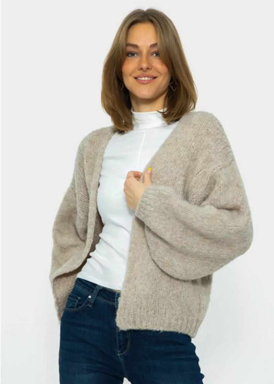 SASSYCLASSY Cardigan Flauschiger Oversize Cardigan mit Ballonärmel Oversize günstig online kaufen