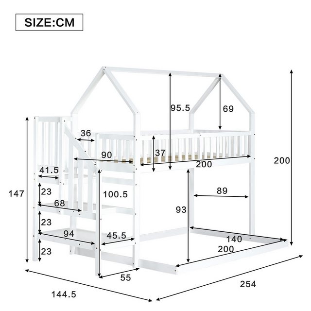 Flieks Etagenbett, Kinderbett mit oberem Lattenrost Kiefer 140x200cm+90x200 günstig online kaufen