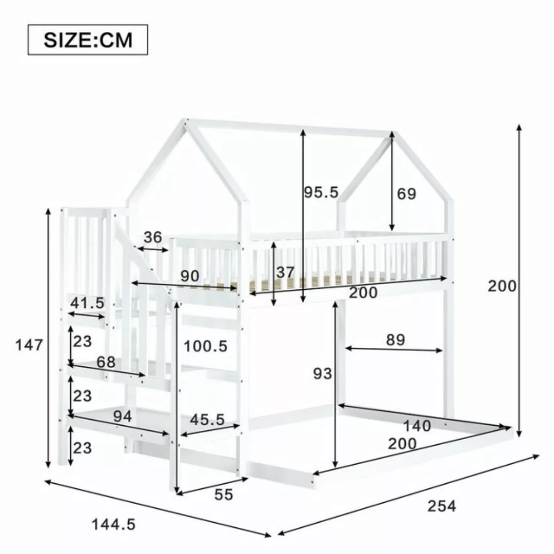 TavilaEcon Etagenbett Hausbett Kinderbett mit Fallschutz und Gitter, 90x200 günstig online kaufen