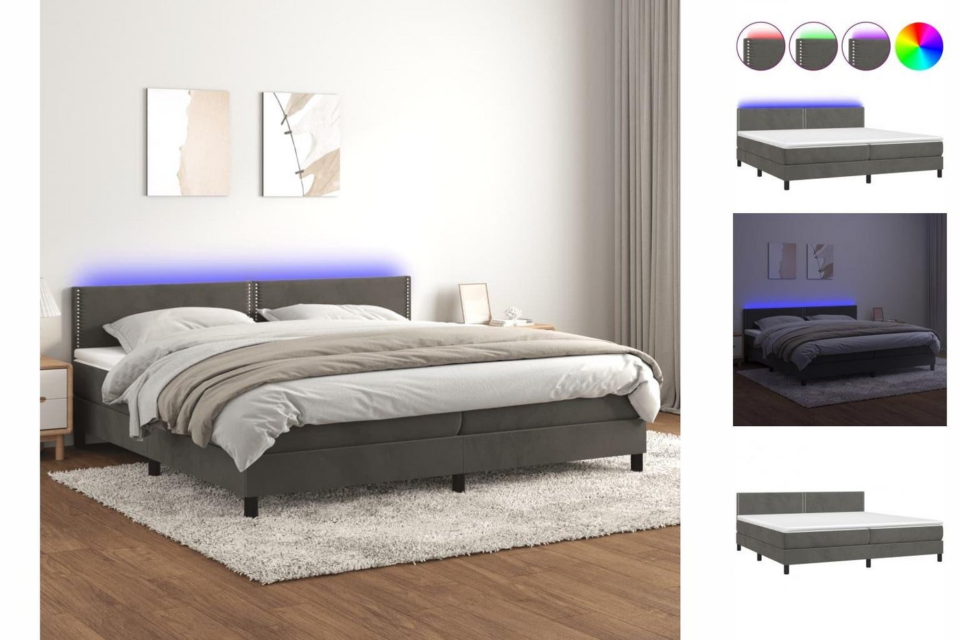 vidaXL Bettgestell Boxspringbett mit Matratze LED Dunkelgrau 200x200 cm Sam günstig online kaufen