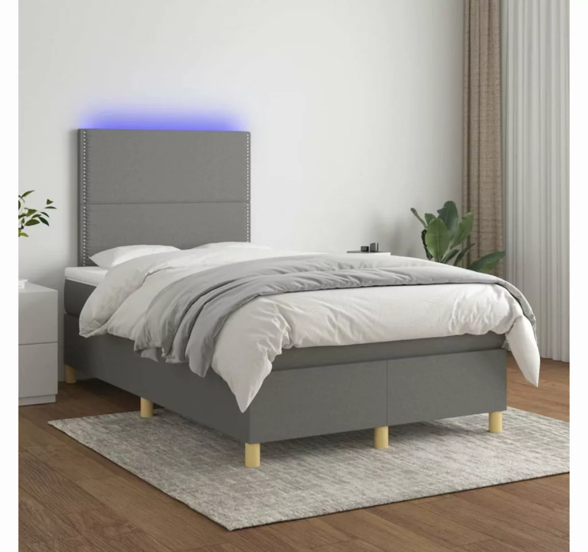 vidaXL Boxspringbett Boxspringbett mit Matratze LED Dunkelgrau 120x200 cm S günstig online kaufen