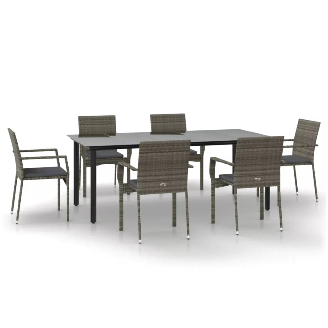 Vidaxl 7-tlg. Garten-lounge-set Mit Kissen Schwarz Grau Poly Rattan günstig online kaufen