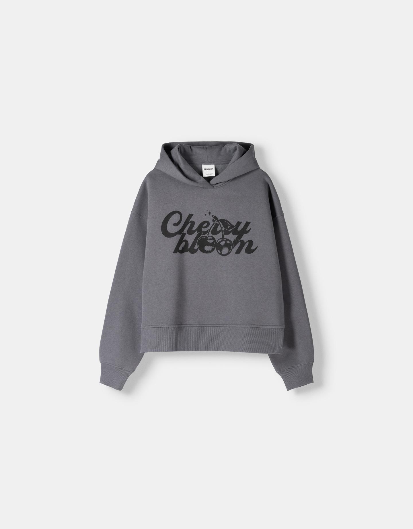 Bershka Hoodie Mit Print Damen Xs Dunkelgrau günstig online kaufen