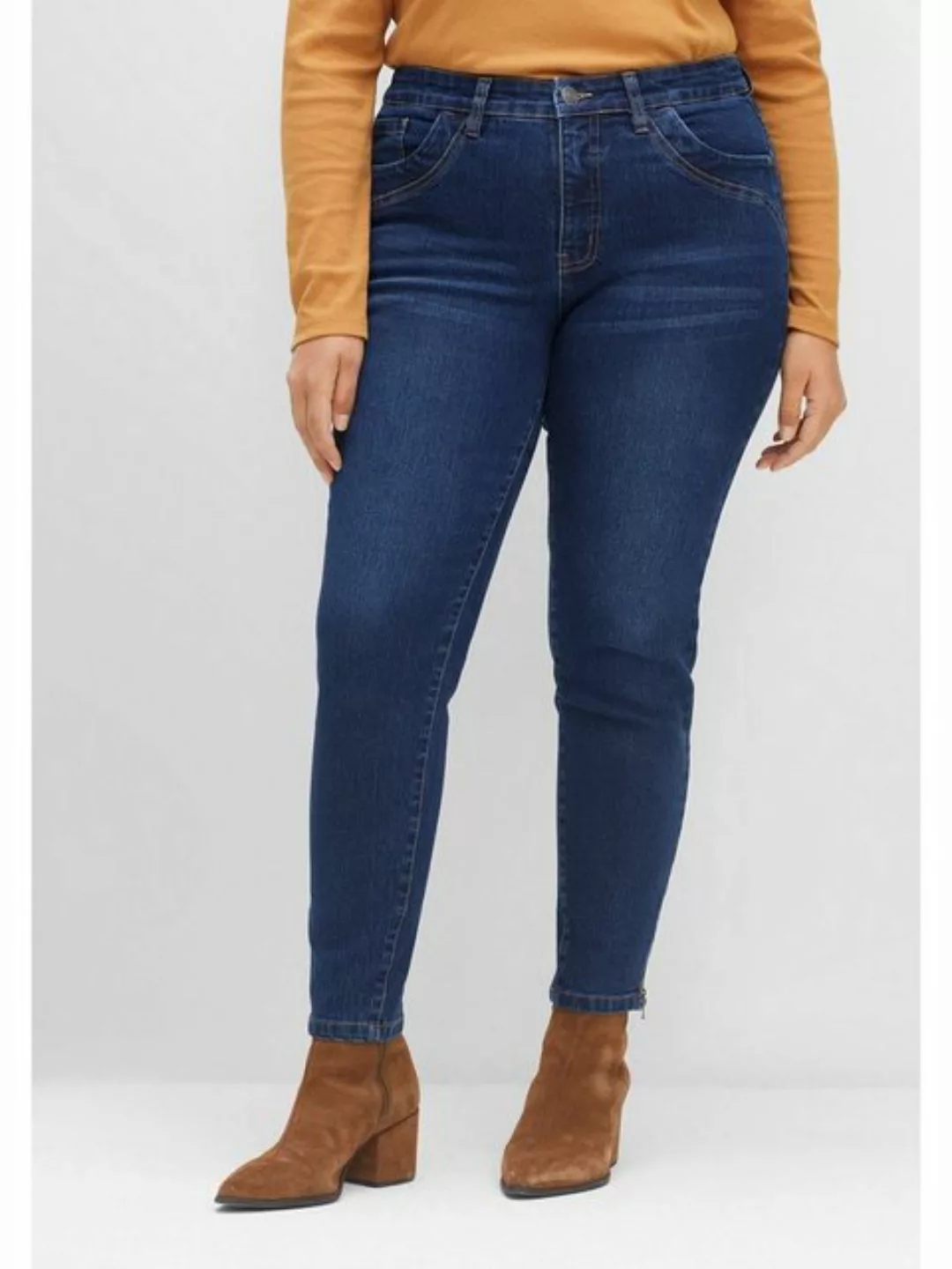 Sheego Stretch-Jeans Große Größen mit Zippern am Saumabschluss günstig online kaufen