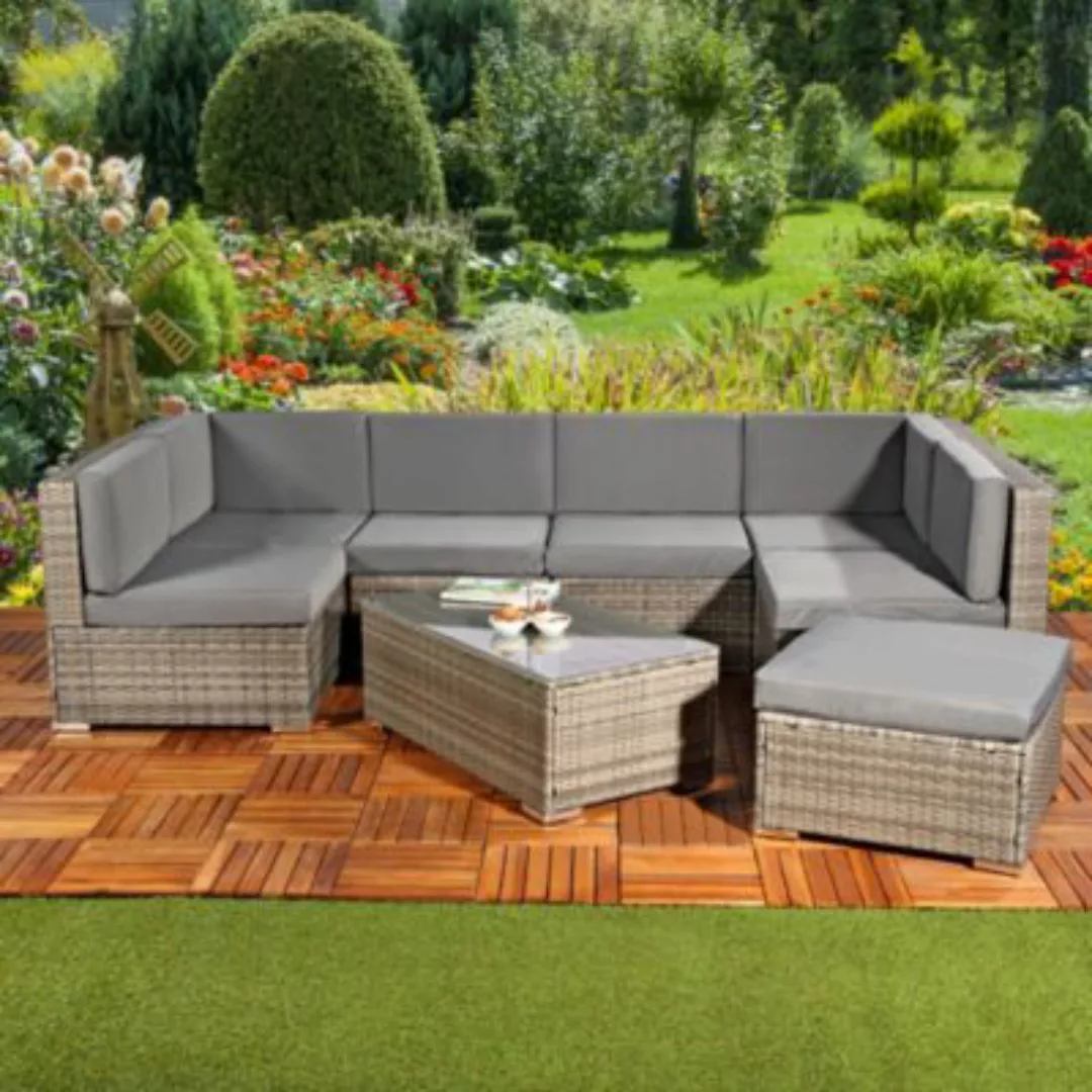 Mucola Gartenmöbel Sitzgarnitur Loungegruppe aus Polyrattan in Grau mit Ott günstig online kaufen
