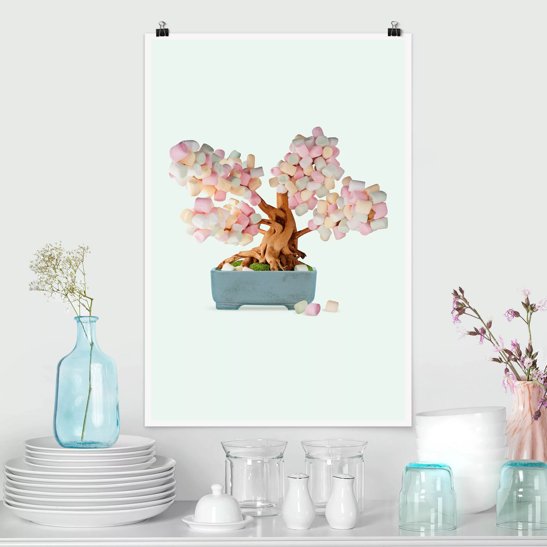 Poster Küche - Hochformat Bonsai mit Marshmallows günstig online kaufen