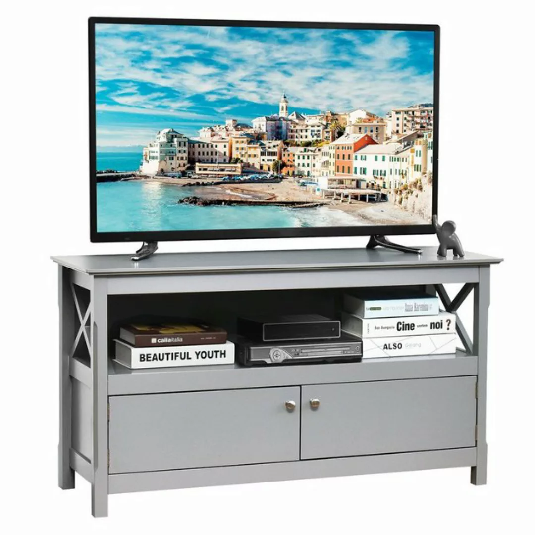 COSTWAY TV-Schrank Lowboard mit Regal & 2 Türen, Holz, 112 x 40 x 61 cm günstig online kaufen