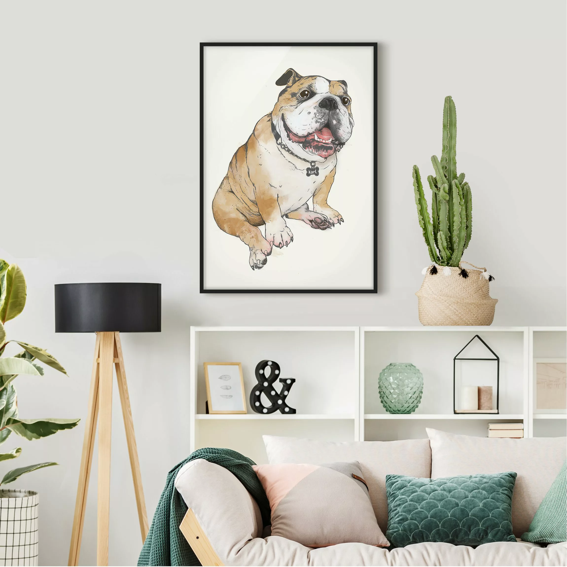 Bild mit Rahmen Tiere - Hochformat Illustration Hund Bulldogge Malerei günstig online kaufen