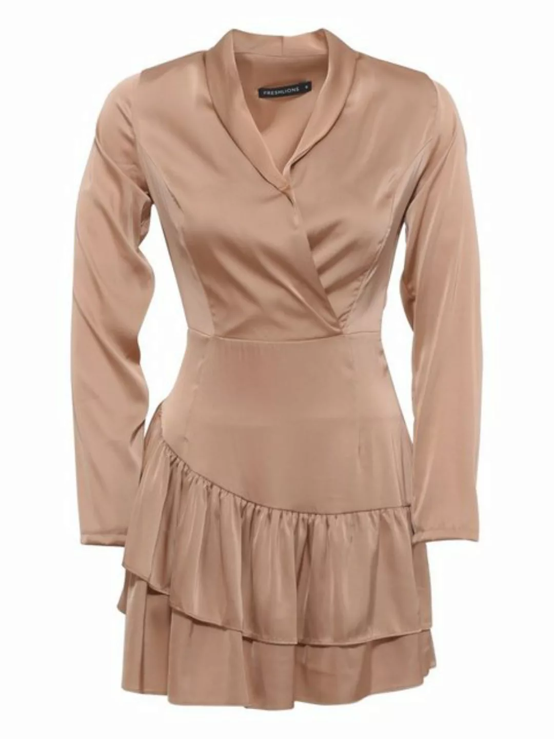 Freshlions Satinkleid Kleid 'Lya' L beige Rüschen, Taillentunnelzug günstig online kaufen