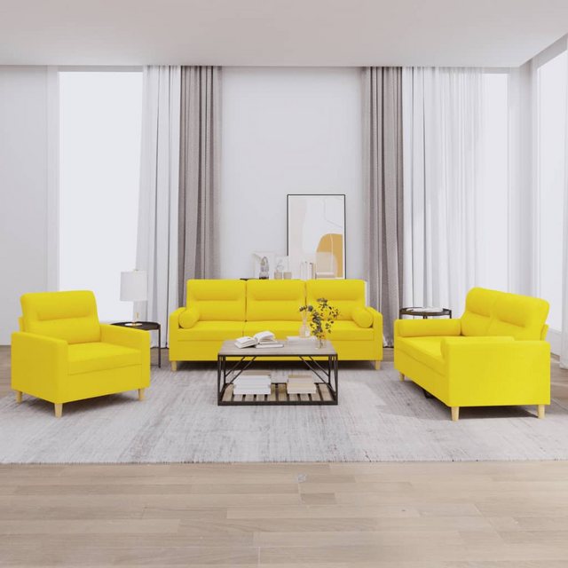 vidaXL Sofa 3-tlg. Sofagarnitur mit Kissen Hellgelb Stoff günstig online kaufen
