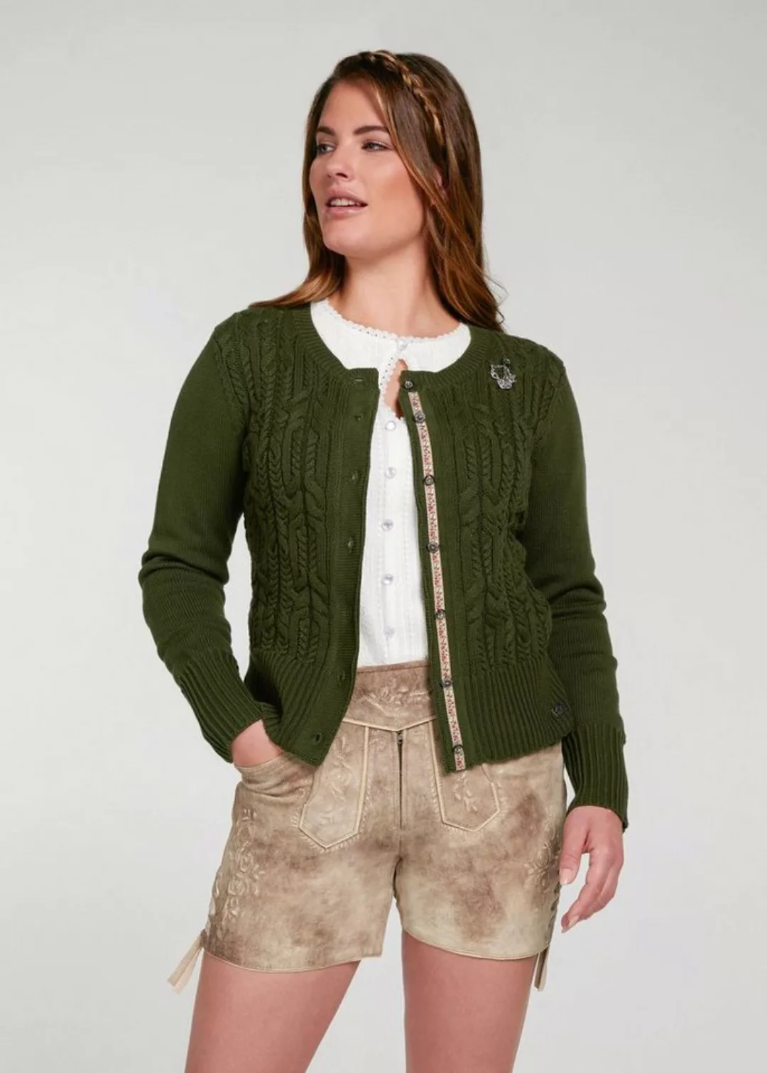 Spieth & Wensky Cardigan Strickjacke Seerose mit Brosche Anhänger günstig online kaufen