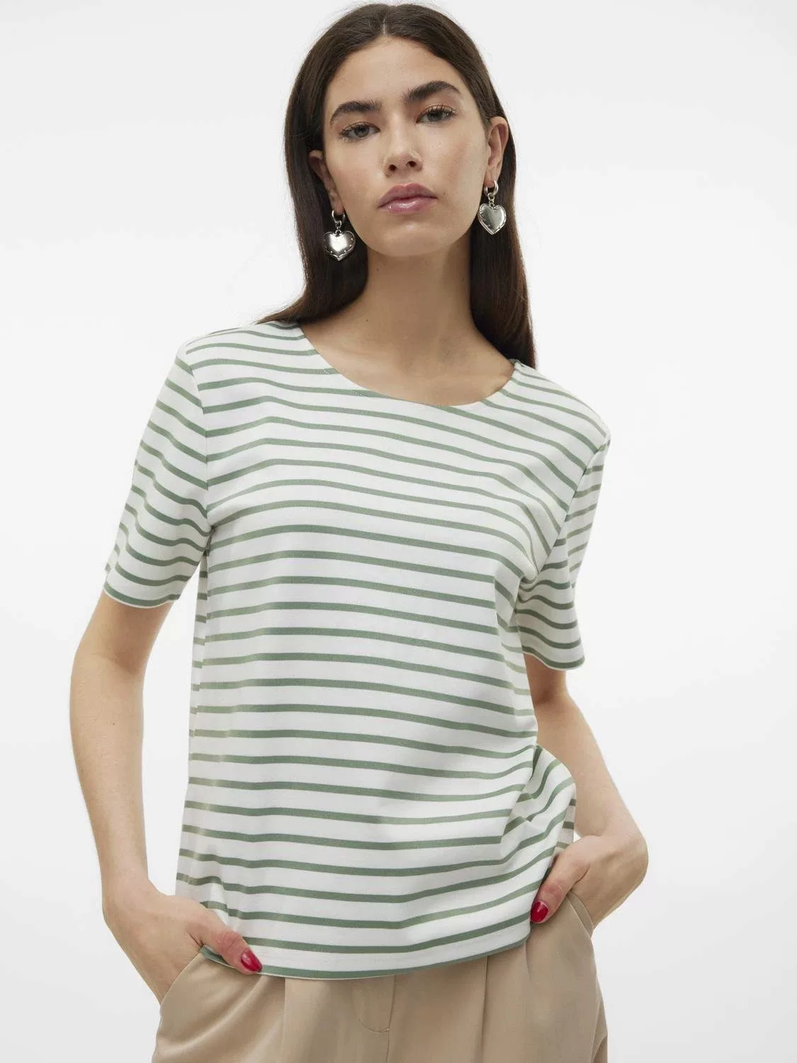 Vero Moda T-Shirt Rundhals Blusen Shirt mit Zip-Fly Design Halb Arm 7063 in günstig online kaufen