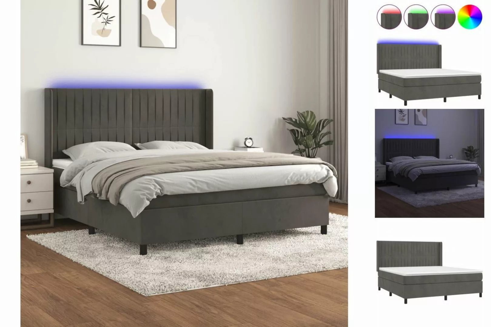 vidaXL Boxspringbett Boxspringbett mit Matratze LED Dunkelgrau 160x200 cm S günstig online kaufen