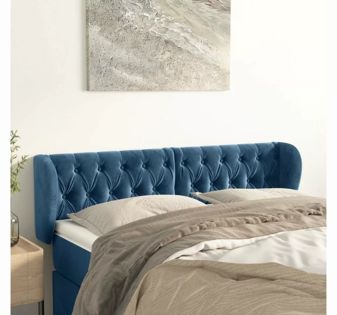 vidaXL Bett, Kopfteil mit Ohren Dunkelblau 147x23x78/88 cm Samt günstig online kaufen