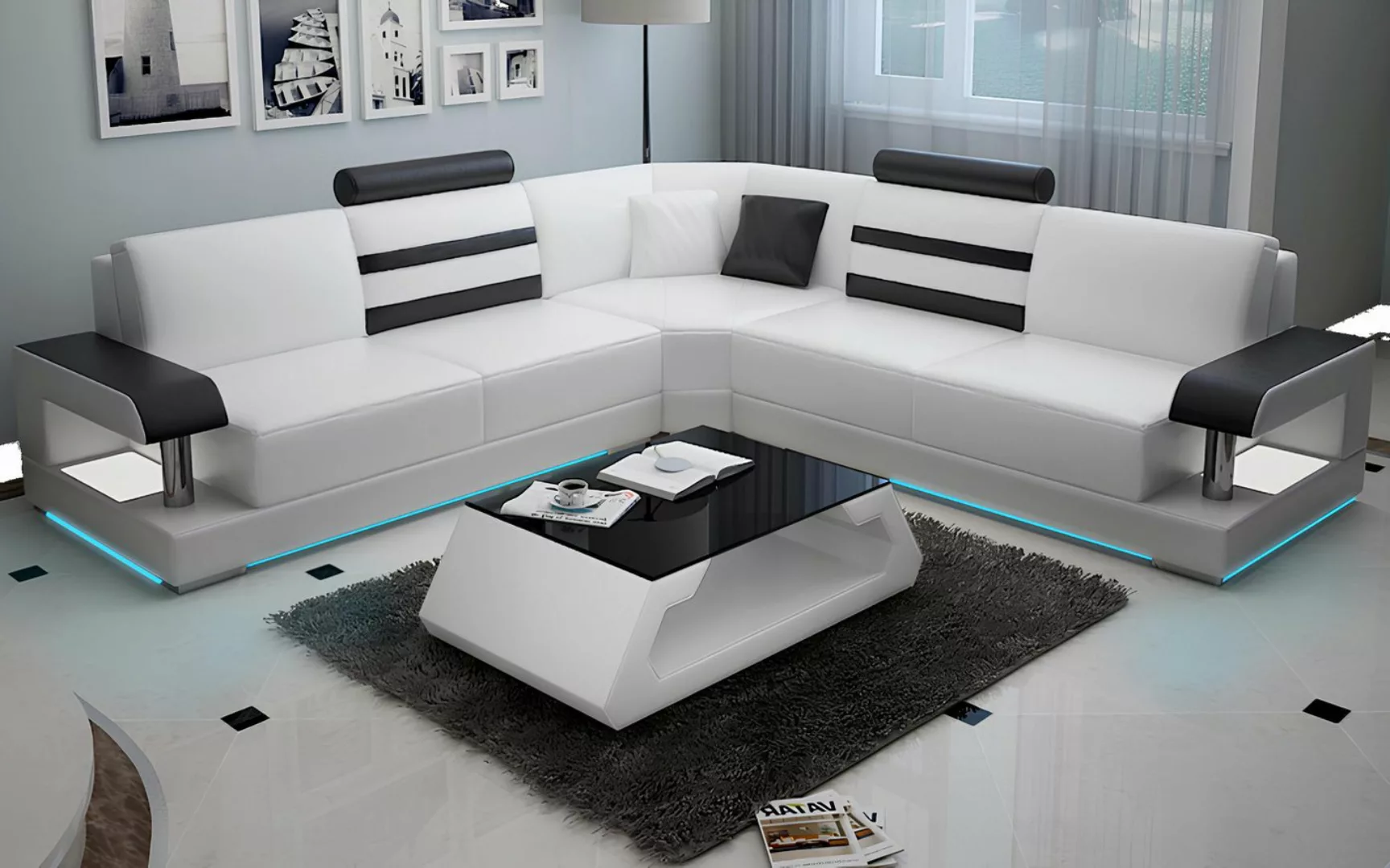 Xlmoebel Ecksofa Sofa aus Leder mit USB-Anschluss, Wohnlandschaft Ecksofa E günstig online kaufen