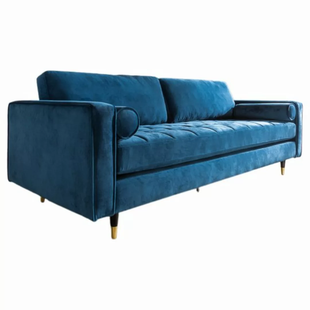 LebensWohnArt Sofa Modernes 3er Sofa 220cm COMFORT blau Samt Federkern günstig online kaufen