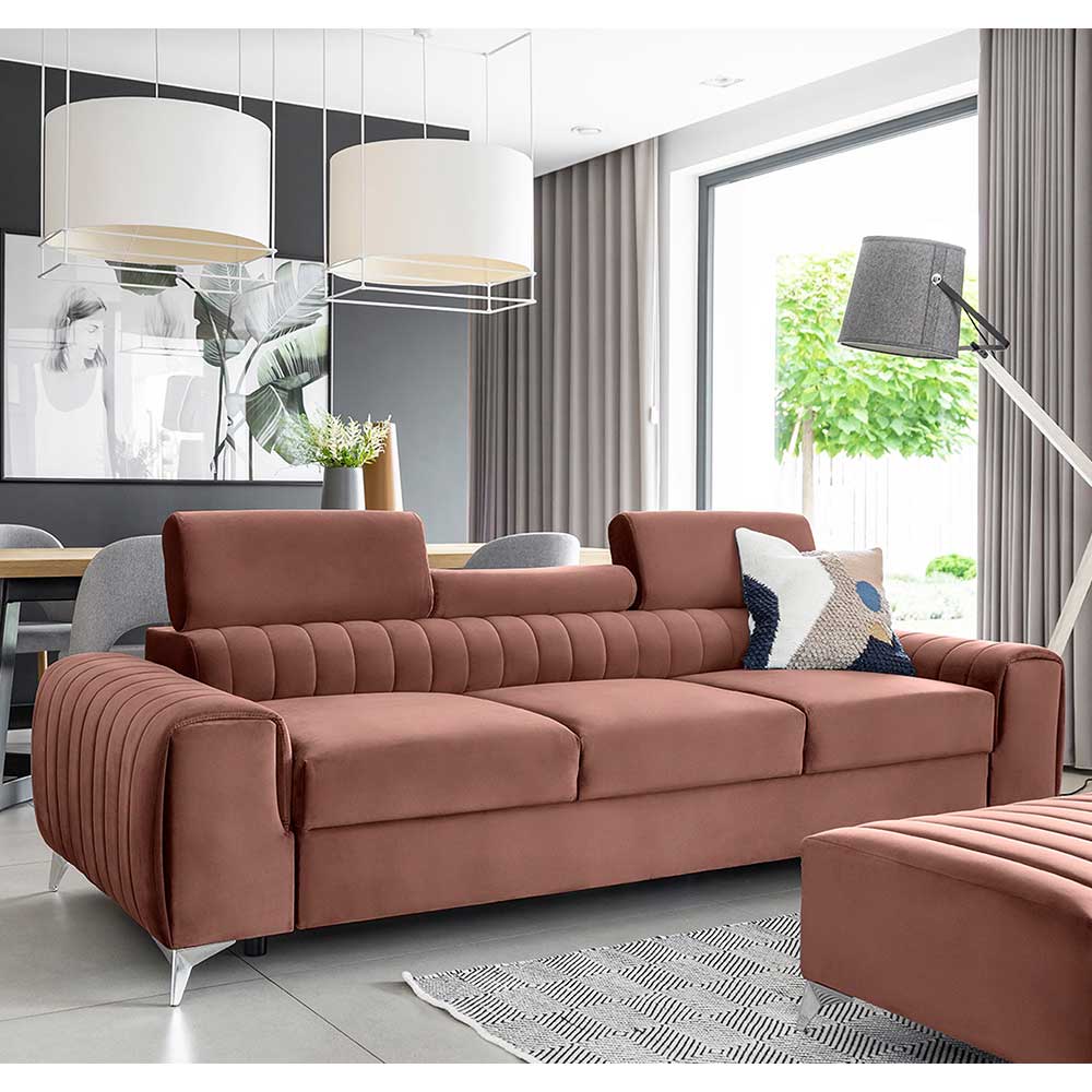 Sofa Couch in Rosenholz aus Velours günstig online kaufen