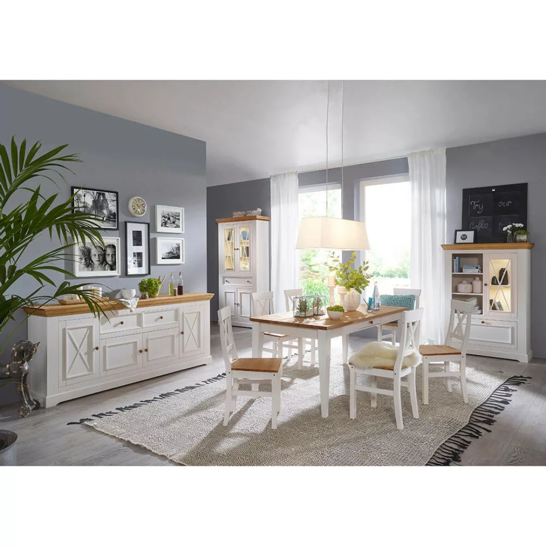 Esszimmerset mit 4 Stühlen in Kiefer weiß mit Eiche WARNA-69 günstig online kaufen