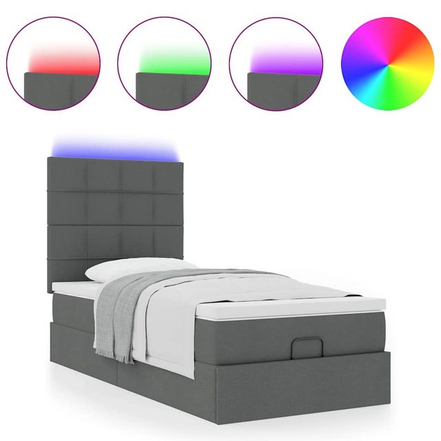 vidaXL Bett, Ottoman-Bett mit Matratze & LEDs Dunkelgrau 100x200 cm Stoff günstig online kaufen