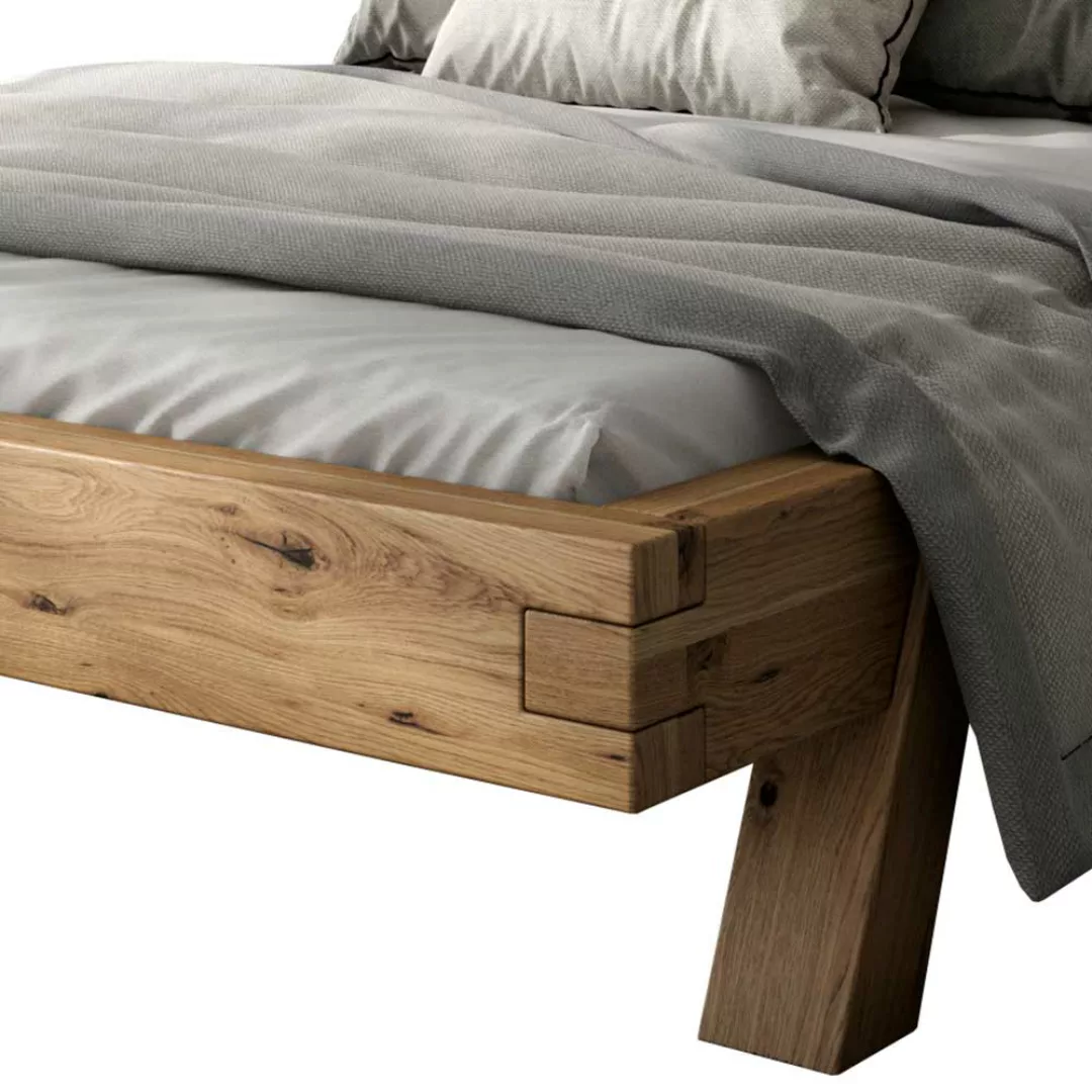 Balken Doppelbett aus Asteiche Massivholz 38 cm Einstiegshöhe günstig online kaufen