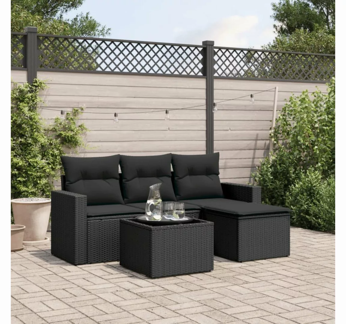 vidaXL Loungesofa 5-tlg. Garten-Sofagarnitur mit Kissen Schwarz Poly Rattan günstig online kaufen